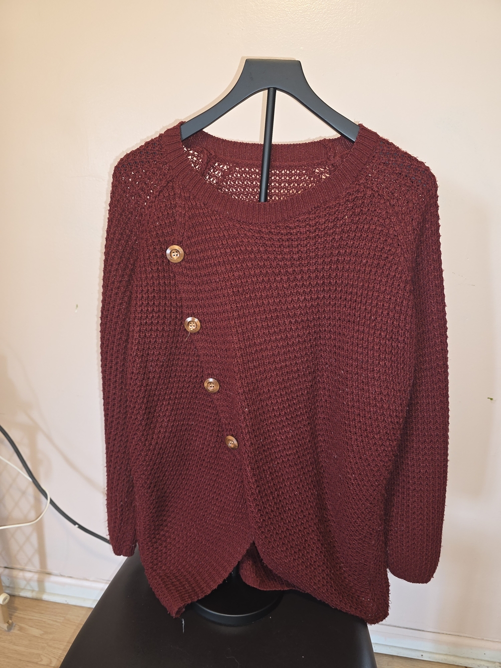 Women’s Burgundy Knit Button-Accent Sweater